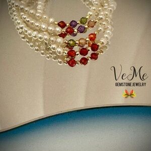 Multicolor Gemstone Pearl Bracelet